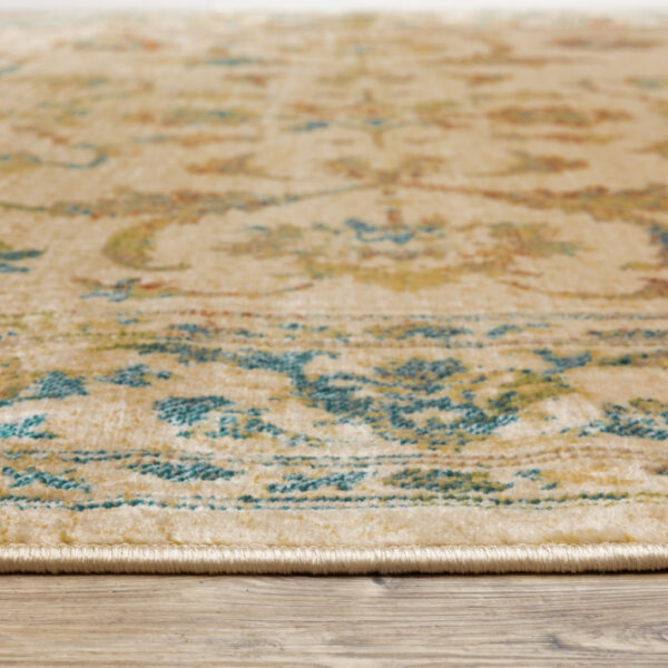 10' X 13' Beige Gold And Teal Oriental Power Loom Stain Resistant Area Rug