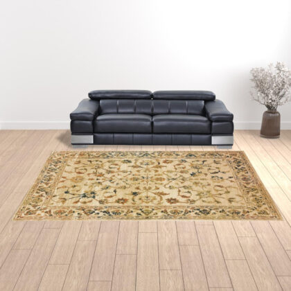 10' X 13' Beige Gold And Teal Oriental Power Loom Stain Resistant Area Rug