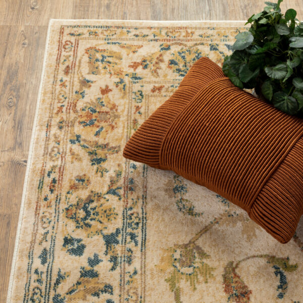 10' X 13' Beige Gold And Teal Oriental Power Loom Stain Resistant Area Rug