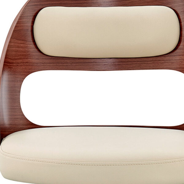 30" Cream and Brown Faux Leather Swivel Bar Chair