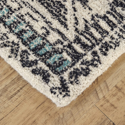 2' X 3' Gray Ivory And Black Wool Geometric Tufted Handmade Area Rug