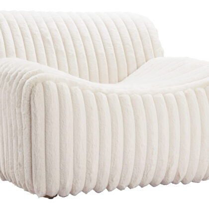 39" Cream Faux Fur And Upholstered Tufted Lounge Chair