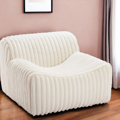 39" Cream Faux Fur And Upholstered Tufted Lounge Chair