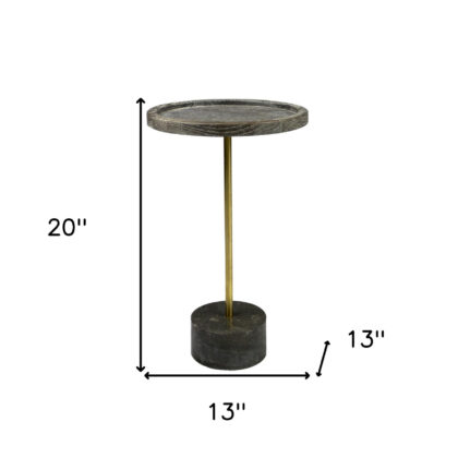 20" Black And Brown Solid Wood And Marble Round End Table