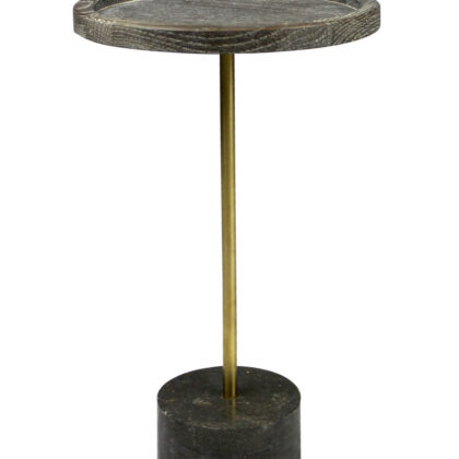 20" Black And Brown Solid Wood And Marble Round End Table