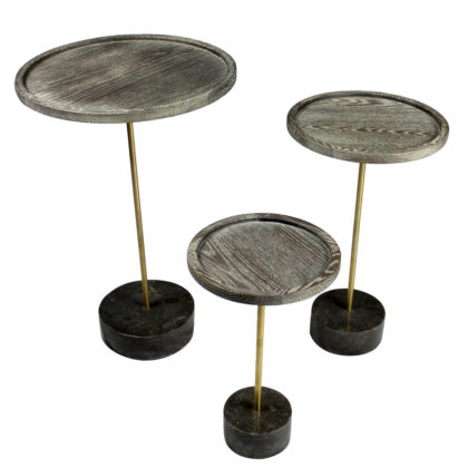 20" Black And Brown Solid Wood And Marble Round End Table