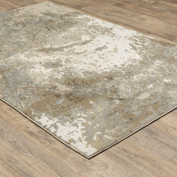 8' X 10' Grey Beige And Ivory Abstract Power Loom Stain Resistant Area Rug