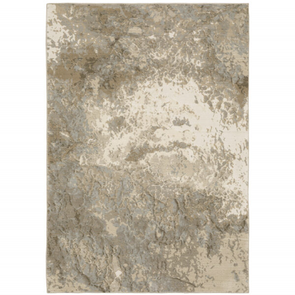 8' X 10' Grey Beige And Ivory Abstract Power Loom Stain Resistant Area Rug