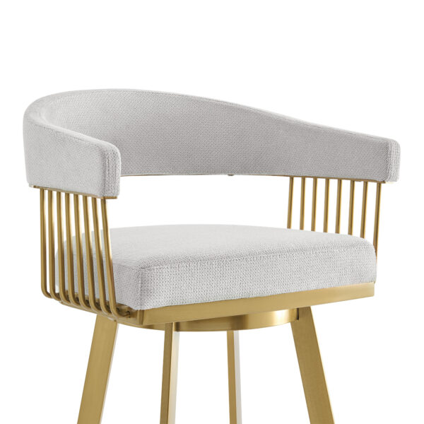 26" Silver and Gold Fabric and Stainless Steel Low Back Counter Height Swivel Bar Chair