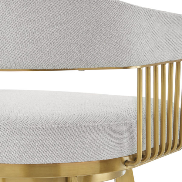 26" Silver and Gold Fabric and Stainless Steel Low Back Counter Height Swivel Bar Chair