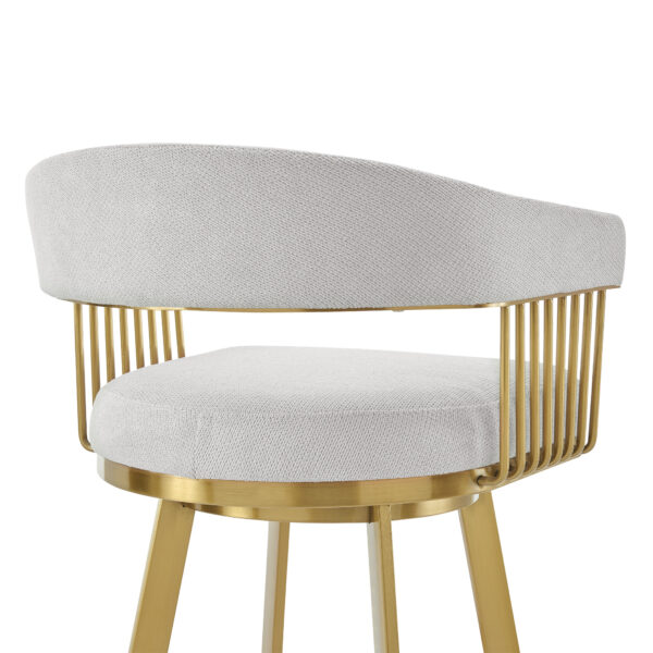 26" Silver and Gold Fabric and Stainless Steel Low Back Counter Height Swivel Bar Chair