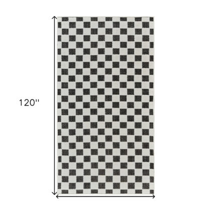 10' Black and White Geometric Distressed Indoor Outdoor Runner Rug