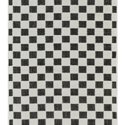 10' Black and White Geometric Distressed Indoor Outdoor Runner Rug