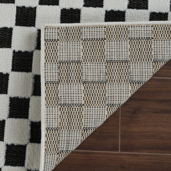 10' Black and White Geometric Distressed Indoor Outdoor Runner Rug