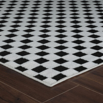 10' Black and White Geometric Distressed Indoor Outdoor Runner Rug