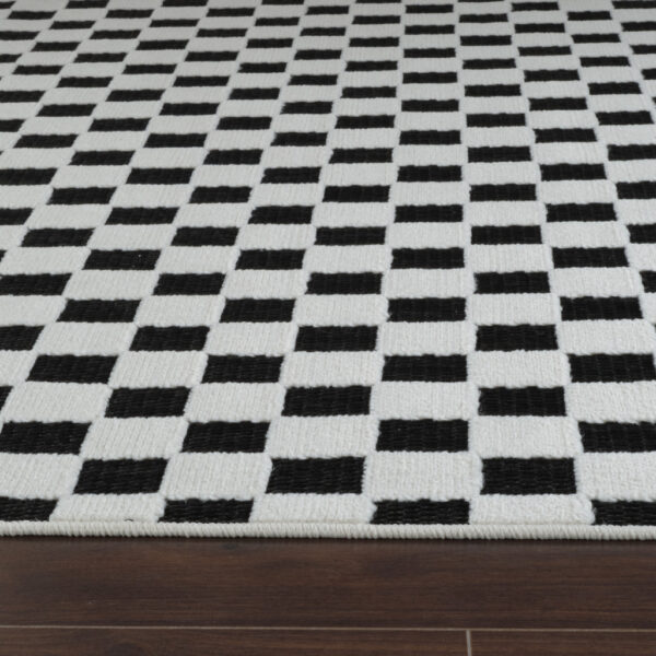 10' Black and White Geometric Distressed Indoor Outdoor Runner Rug