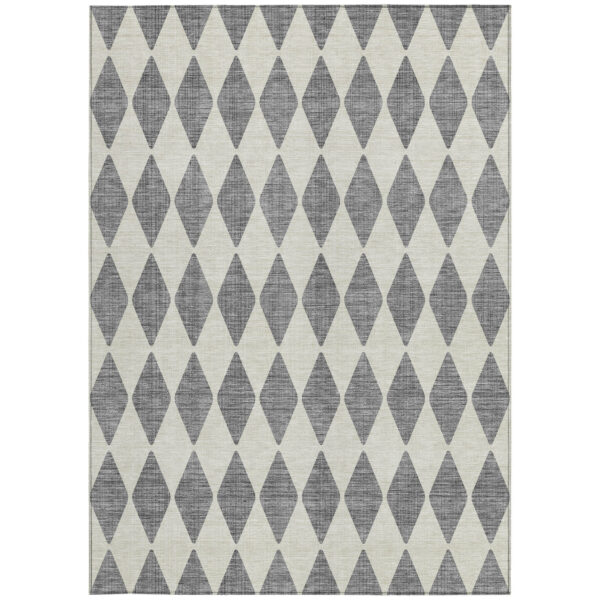 5' X 8' Gray And Ivory Geometric Washable Indoor Outdoor Area Rug