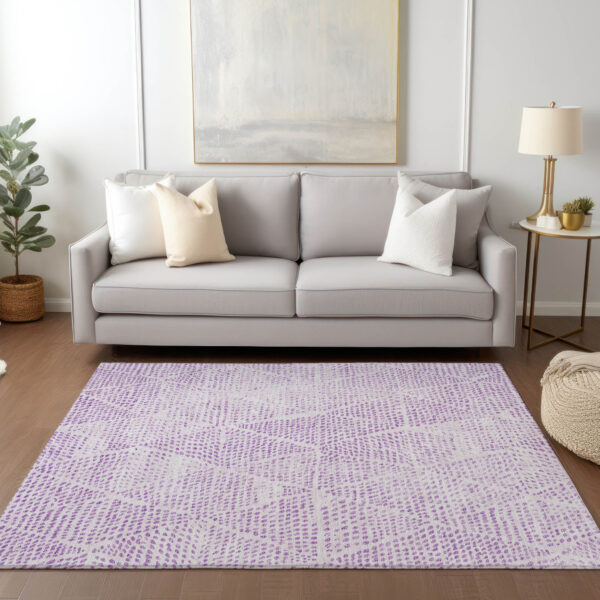 8' X 10' Purple And Ivory Geometric Washable Indoor Outdoor Area Rug