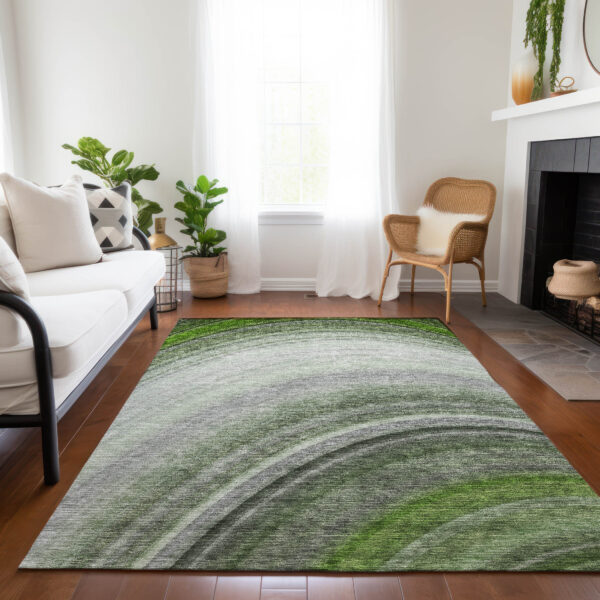 10' X 14' Green And Artichoke Green Abstract Washable Indoor Outdoor Area Rug