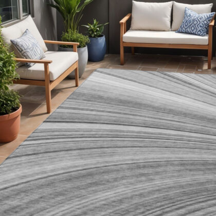 5' X 8' Gray Silver And Ivory Abstract Washable Indoor Outdoor Area Rug