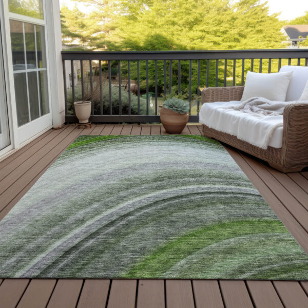 10' X 14' Green And Artichoke Green Abstract Washable Indoor Outdoor Area Rug