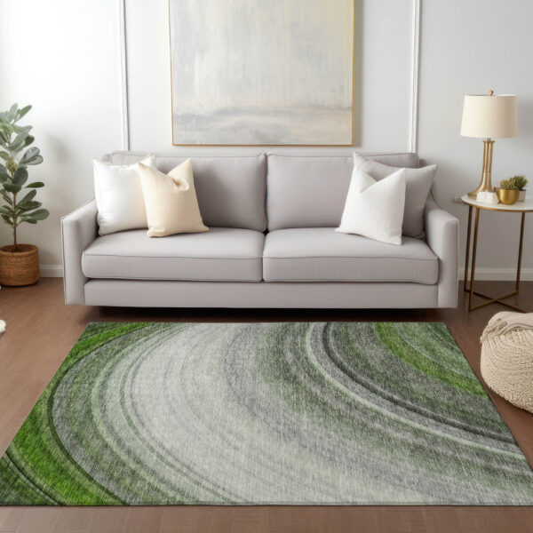 10' X 14' Green And Artichoke Green Abstract Washable Indoor Outdoor Area Rug