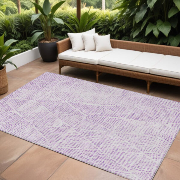 8' X 10' Purple And Ivory Geometric Washable Indoor Outdoor Area Rug