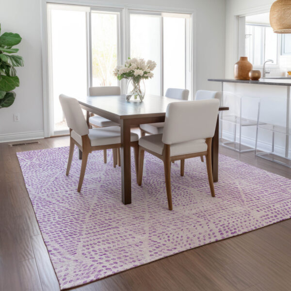 8' X 10' Purple And Ivory Geometric Washable Indoor Outdoor Area Rug