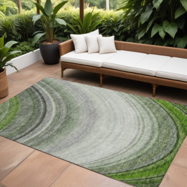 10' X 14' Green And Artichoke Green Abstract Washable Indoor Outdoor Area Rug