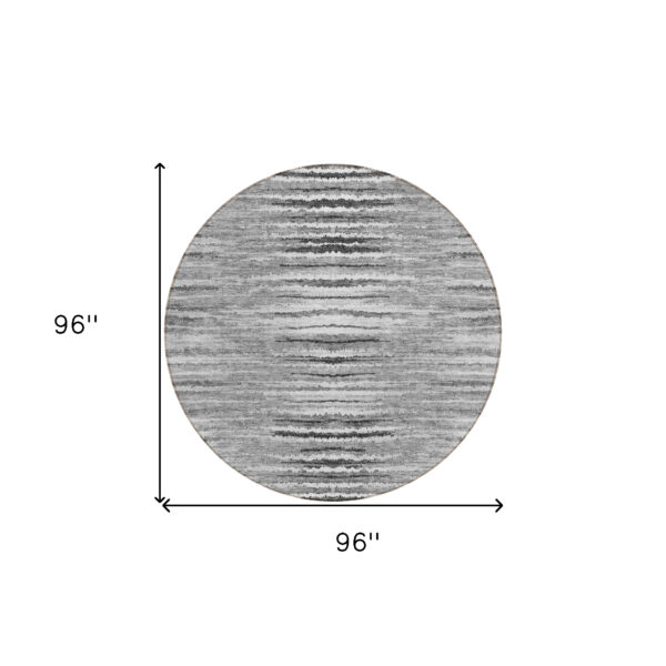 8' Silver Gray And Charcoal Round Striped Washable Indoor Outdoor Area Rug