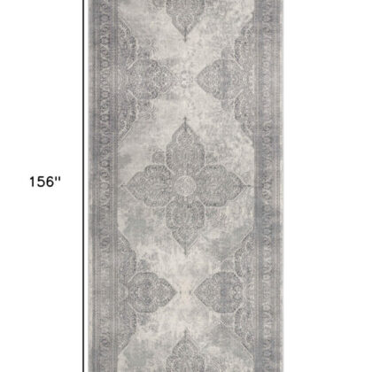2’ X 13’ Gray Distressed Medallion Runner Rug
