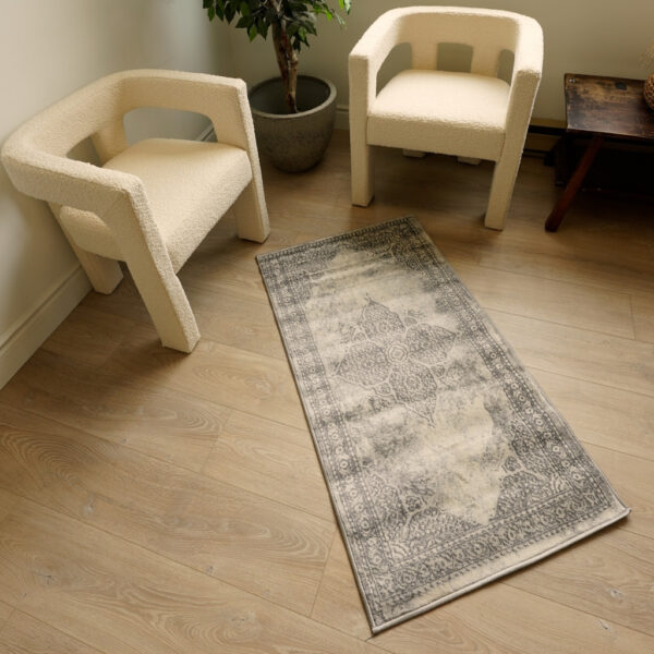 2’ X 13’ Gray Distressed Medallion Runner Rug