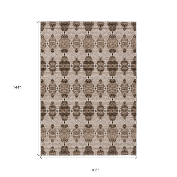 9' X 12' Brown And Chocolate Moroccan Washable Indoor Outdoor Area Rug