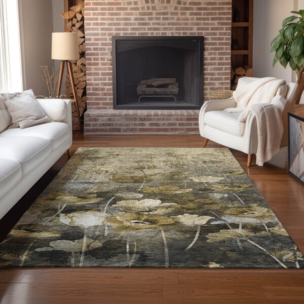 8' X 10' Taupe Beige And Tan Floral Washable Indoor Outdoor Area Rug
