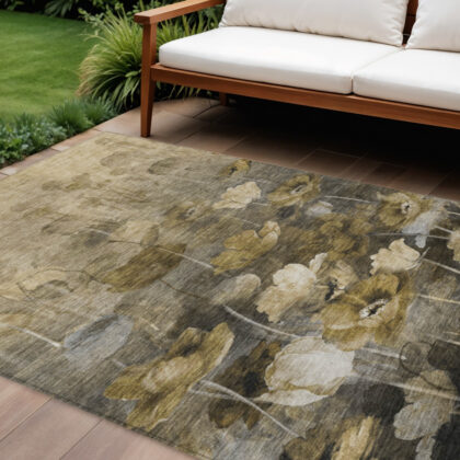 8' X 10' Taupe Beige And Tan Floral Washable Indoor Outdoor Area Rug