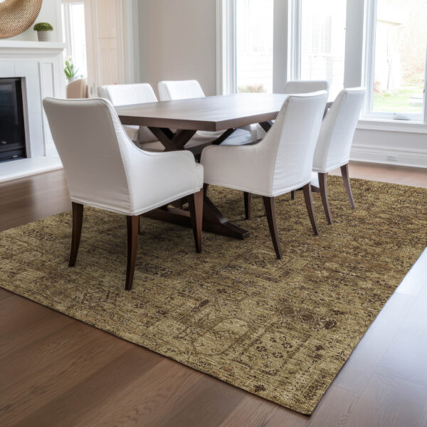 10' X 14' Brown And Taupe Floral Washable Indoor Outdoor Area Rug