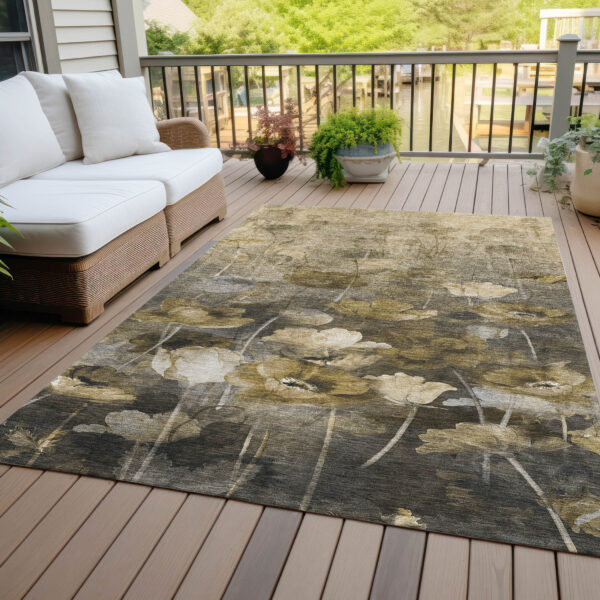 8' X 10' Taupe Beige And Tan Floral Washable Indoor Outdoor Area Rug