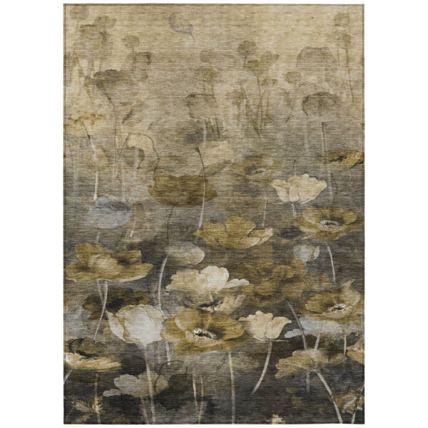 8' X 10' Taupe Beige And Tan Floral Washable Indoor Outdoor Area Rug