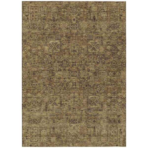 10' X 14' Brown And Taupe Floral Washable Indoor Outdoor Area Rug