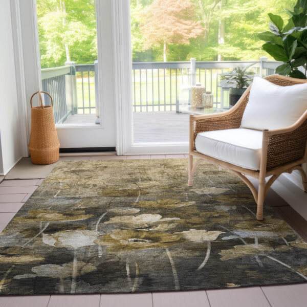8' X 10' Taupe Beige And Tan Floral Washable Indoor Outdoor Area Rug