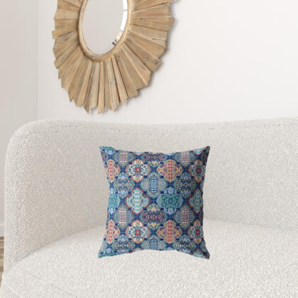 18” Turquoise Red Trellis Suede Zippered Throw Pillow
