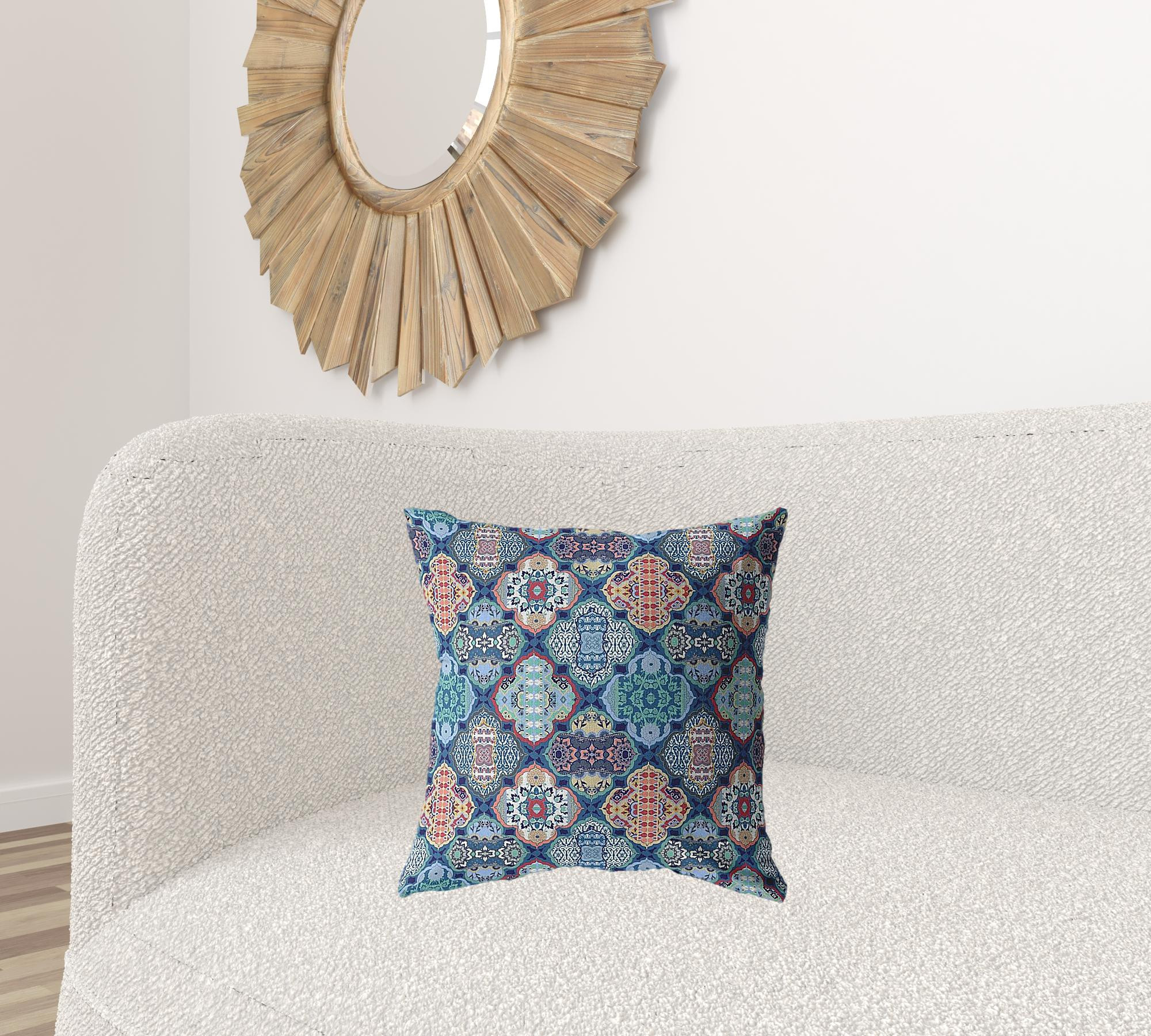 18” Turquoise Red Trellis Suede Zippered Throw Pillow - Image 6