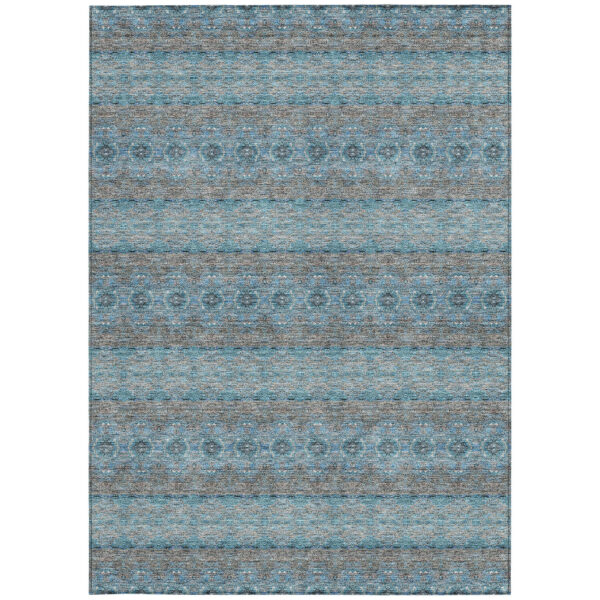 9' X 12' Teal Blue Aqua And Gray Floral Medallion Washable Indoor Outdoor Area Rug