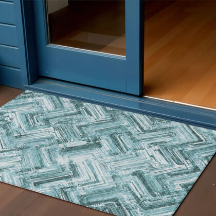 3' X 5' Teal Blue Aqua And Ivory Geometric Washable Indoor Outdoor Area Rug