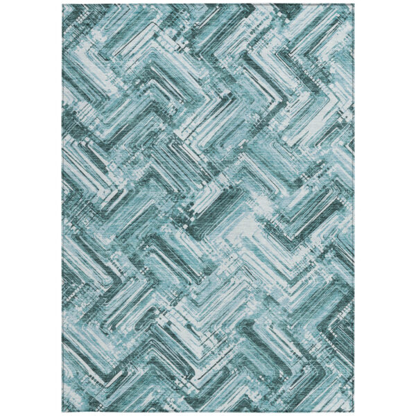 3' X 5' Teal Blue Aqua And Ivory Geometric Washable Indoor Outdoor Area Rug