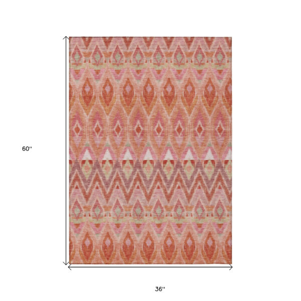 3' X 5' Pink Salmon And Blush Southwestern Washable Indoor Outdoor Area Rug