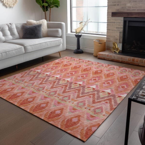 3' X 5' Pink Salmon And Blush Southwestern Washable Indoor Outdoor Area Rug