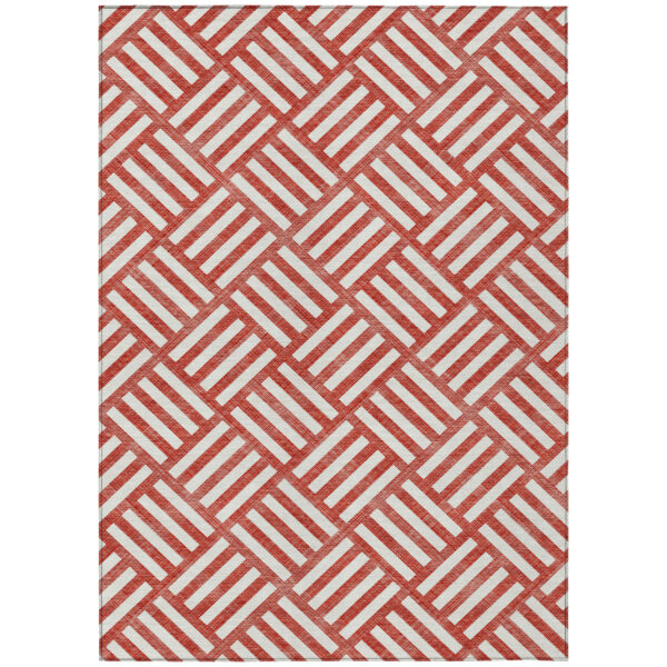 10' X 14' Red And Ivory Geometric Washable Indoor Outdoor Area Rug