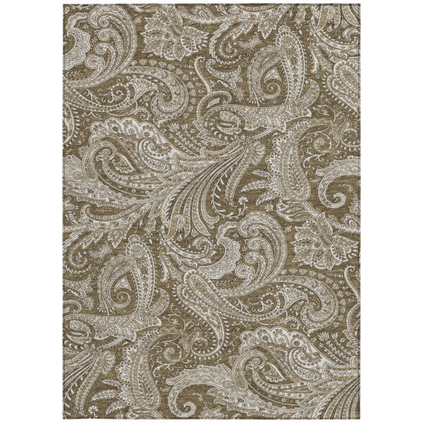 5' X 8' Chocolate Beige And Ivory Paisley Washable Indoor Outdoor Area Rug