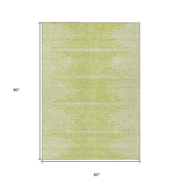 5' X 8' Artichoke Green And Ivory Abstract Washable Indoor Outdoor Area Rug